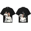 2026 Transfronterizo Cristiano Ronaldo Cr7 Verano Retro Americano Manga Corta Tejido Todo Algodón Hombro Caído Color Sólido Base Camisa de Manga Corta para Hombre