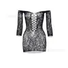 Lingerie Sexy Europeia e Americana Comércio Exterior Saia Justa ao Corpo Peça Única Aberta Manga Longa Malha Transparente Justa W531