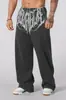 Calça Jogger Masculina Estilo Americano, Perna Reta Larga, com Estampa Grande, Marca Trendy para Esportes Casuais, Fitness, Treinamento ao Ar Livre