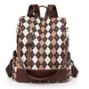 Mochila Bolso de Mujer 2025 Nueva Llegada Estampado Romboidal Gran Capacidad PU Piel Suave Antirrobo Bolso de Viaje para Mujer