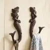 Set de Dos Ganchos de Sirena de Hierro Fundido Retro Colgante de Pared Nostálgico Entrada del Hogar Decoración Creativa de Pared de Jardín Patio