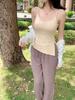 Japonês retro Hong Kong estilo puro algodão uma peça irregular oblíqua split camisole confortável cor sólida interior top para as mulheres