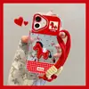 Funda de Teléfono Espejo Crema con Diseño de Caballo a Cuadros Rojos Adecuada para iPhone 17 Pro Max, Nueva para iPhone 16, Diseño de Dibujos Animados para iPhone 15, 14 Piezas
