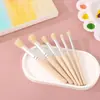 Set de 6 Pinceles de Cerdas de Cerdo para Óleo, Pinceles de Madera para Pintar, Pinceles Planos para Acrílico, Pinceles para Pintar, Materiales de Arte, Pinceles con Plantilla Especial