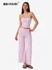 Bestseller transfronterizo: Conjunto de dos piezas para mujer con pantalones de pierna ancha de tiras cruzadas y top corto tipo tank top, de cintura alta, con caída, conjunto casual deportivo para yoga