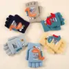 Guantes Flip para Niños Lindo Dinosaurio de Dibujos Animados Niños Bebé Niños Jardín de Infancia Invierno Cálido Medio Dedo Lana