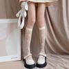 Meias brancas finas japonesas jk de primavera e verão até a panturrilha, meias jacquard de carne, meias de cano médio lolita rosa para crianças