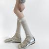 Calcetines Apilados de Rayas Verticales Estilo Ballet para Mujer Verano Delgados de Media Caña Transpirables Lazo Color Sólido Algodón Calcetines JK de Pantorrilla