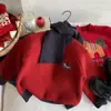 Suéteres Festivos de Año Nuevo Transfronterizos para Niños Invierno 2025 Tops para Gateadores Cachorros Camisas Base Rojas para Bebés Venta al por Mayor
