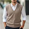 2026 Nuevo en Stock Chaleco Suéter sin Mangas para Hombre Transfronterizo, Chaleco de Punto Pulóver Casual de Color Sólido con Cuello en V