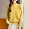 Suéter de tricô de lã outono e inverno transfronteiriço para mulheres, camisa base com gola alta, cardigã de crochê solto e espessado com vazados, gola semi-alta