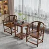 Novas Cadeiras de Madeira Maciça Estilo Chinês com Juntas de Espiga e Furo, Cadeiras Redondas, Cadeiras Tai Shi, Conjunto de Três Peças, Cadeiras de Mestre, Cadeiras Chapéu de Oficial, Mesa de Chá Dupla e Cadeiras para Uso Doméstico
