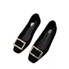 Zapatos planos de gamuza estilo francés con hebilla cuadrada, sin cordones, para mujer, nuevo modelo otoño 2026, negros, elegantes, planos, de suela blanda, para la noche