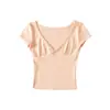 Sexy Camiseta Corta Ajustada de Manga Corta con Cuello en V Adelgazante para Mujer, Nueva Colección de Verano, Top Adelgazante de Manga Corta con Hombro Normal