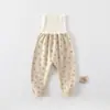 Pantalones largos de algodón para bebé, de cintura alta, protectores de barriga, adecuados para bebés y niños pequeños, pantalones largos de capa base para otoño, pantalones de cintura alta grado A para bebés y niños pequeños