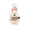 Colgante de peluche para cachorro a rayas de encaje estilo coreano con lazo de lunares, llavero de oso de peluche, accesorio para bolso