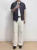 Calça jeans azul estilo vintage americano, elegante, estilo workwear francês, unissex, lavada e desgastada, perna reta, calça de trabalho casual, moderna