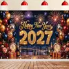 Banner de Fondo Feliz Año Nuevo 2027, Fondo Decorativo para Fiesta de Nochevieja, Fondo Temático de Globos y Fuegos Artificiales