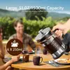 Cafeteira Prensa Francesa Aço Inoxidável 304 com 4 Filtros, Resistente ao Calor Durável, Fácil de Limpar, Prensa de Café de Vidro Borossilicato, Bule 100% Livre de BPA, SX, Prata
