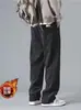 Pantalones de pana de estilo americano de moda transfronterizos para hombre, pantalones deportivos de pierna recta forrados de forro polar para otoño e invierno, pantalones casuales