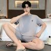 Pijama de Modal de Verano con Cuello Redondo y Mangas Cortas para Hombres y Adolescentes Traje Casual Holgado Ropa de Casa Usable Talla Grande
