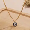 Collar Ojo del Diablo Transfronterizo Europeo y Americano para Mujer, Sentido de Alta Gama, Acero Inoxidable, Colgante Redondo de Circonita, Cadena para Clavícula