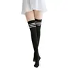 Medias de Terciopelo a Rayas Hasta la Rodilla, Estilo Universitario Negro, Blanco y Azul con Tres Rayas, Calcetines a Juego para Uniforme Estudiantil
