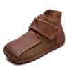 Jiezu 2025 Otoño Nuevo Punta Cuadrada Retro Hecho a Mano Pulido Velcro Zapatos Planos para Mujer Color Sólido Versátil Cómodos Moda