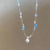 Colar de Pérolas de Concha de Estrela do Mar Azul Feminino Estilo de Verão à Beira-Mar Empilhado Corrente Clavicular Acessórios de Colar Pequeno e Fresco