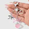 Llavero/Colgante para Bolso DIY Versátil de Chica Dulce con Lazo Blanco Plateado, Corazón Rosa, Estrella Rosa, Durazno