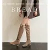 Botas de caballero con tacón grueso y punta redonda, tacón oculto, botas western para mujer, nuevos lanzamientos otoño invierno 2026, botas altas de gamuza adelgazantes