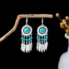 Pendientes de Borla de Plata Miao Estilo Étnico, Pendientes de Borla Turquesa Bohemios, Pendientes de Atracción Turística de Minorías Étnicas