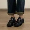 Zapatos de Mujer de Estilo Británico Versátiles con Punta Cuadrada y Tacón Grueso para Otoño e Invierno, Mocasines Retro de Suela Gruesa que Aumentan la Altura, Zapatos Pequeños de Cuero