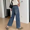 Estilo de pantalón clásico~Jeans azules vintage para mujer, nueva colección de principios de otoño 2026, pantalones cropped rectos de cintura alta sueltos de pierna ancha