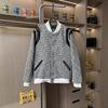 Chaqueta de Moda Estilo Chanel para Hombres y Mujeres, Chaqueta de Béisbol Tejida con Lunares Bordados de Primavera, Estilo Pareja, Top Casual para Hombres