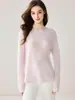 Lurex 75% Caxemira 25% Seda de Amora Suéter de Caxemira Feminino Gola Redonda Pulôver Novo Outono Inverno Tricô Solto Camada Base