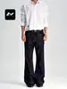 Jeans Retro Americano Rico Micro-Flare para Homens e Mulheres, Acabamento Pesado Irregular, Slim-Fit, Afunilamento Tridimensional, Comprimento Total, Calças Casuais