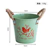 Balde de flor de hierro forjado con doble asa y cuerda de cáñamo, cesta de flor de hierro rústica, maceta pequeña de hierro de color caramelo decorativa para plantas suculentas de escritorio