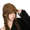 Gorra de ante con estampado de leopardo estilo japonés para mujer, primavera y otoño, adelgazante, estilo chica picante, gorra newsboy de moda urbana