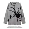 Suéter Masculino Rasgado com Design Personalizado de Aranha Retrô Escuro, Pulôver Moderno, Malha Solta de Manga Longa