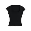Estilo Verão Puro Desejo Gola de Renda Gola U Manga Curta Camiseta Feminina Doce Menina Especiaria Laço Estilo Ballet Top Justo