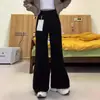 Jeans Flare Linha A Preto Feminino com Forro de Lã Tamanho Pequeno Plus Size Menina Cheinha Calça Reta de Perna Larga Solta Inverno