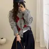 Chaqueta Suéter Acolchada Bordada con Flores Estilo Retro Coreano Otoño e Invierno Nuevo Diseño Estilo Perezoso Cárdigan de Punto Superior
