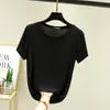 Camiseta Básica de Verão Nova, Manga Curta, Gola Redonda, Cor Lisa, Pulôver, Top Feminino, Camisa Base Fresca Trbottomy