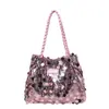 Bolsa de Ombro Popular Outono/Inverno 2026 Estilo Coreano Design de Nicho Bolsa Tote Grande com Lantejoulas Bolsa de Ombro Única Transversal Estilosa Versátil