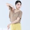 Top de Yoga Delgado con Cuello en V, Estilo Corto de Manga Larga, Holgado para Fitness al Aire Libre, Blusa Deportiva Transpirable para el Día a Día