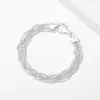Pulsera Redonda Pequeña Tejida Cuatro Veces Brillante de Plata S925 Italiana Moda Europea y Americana Lujo Ligero Pulsera Ancha de Plata para Mujer