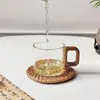 Xícara de Chá de Madeira com Cabo Doméstico Conjunto de Chá Criativo com Cabo Copo de Vidro para Ver Montanhas Copo Pequeno de Vidro Resistente ao Calor Xícara de Chá Pequena