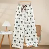 Pantalones de Pijama de Algodón Perlado para Mujer Verano Nuevo Dibujos Animados Pantalones para Casa Delgados para Usar en Exterior Pantalones Antimosquitos Talla Grande Sueltos Pantalones Largos