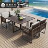 Mesa e Cadeiras para Terraço de Pátio de Villa Rattan à Prova d'Água e de Sol Mesa Longa de Hotel B&B Mesa de Jantar ao Ar Livre Cadeira de Rattan Conjunto de Três Peças